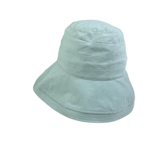 Cablo Camurie Wide Brim Adjustable Cotton Cloche Bucket Hat in Blue - Picture 3 of 10